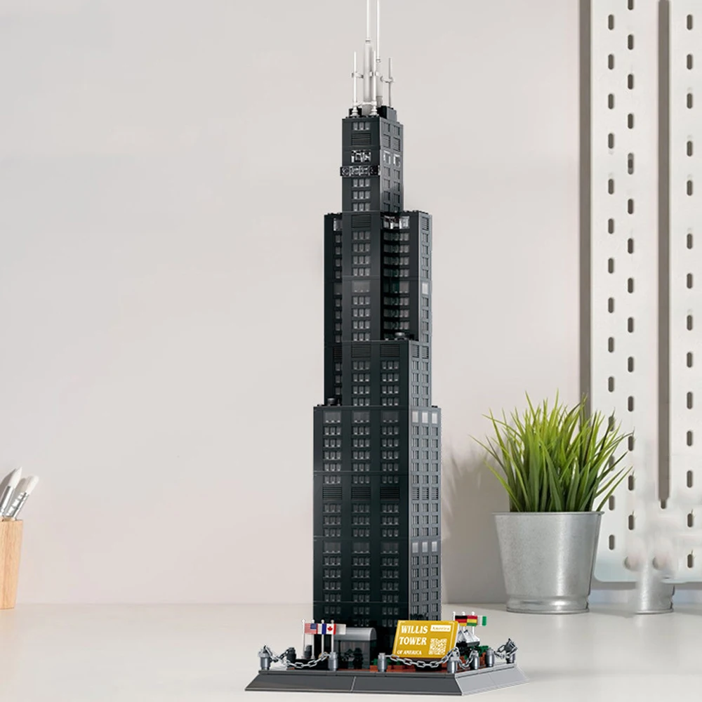 Brique d'architecture commerciale des états-unis, tour Willis de Chicago, ensembles de modèles de fraises de grande hauteur, jouet de bloc de construction