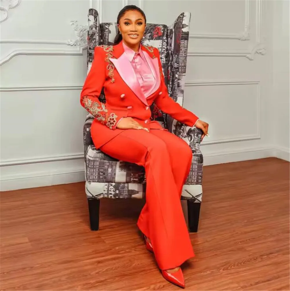 Exquisite Crystals Beaded Women Suits 2 Pieces Sets Customized Double Breasted Lady Prom Tuxedo Bride's Mother Reception Dresses