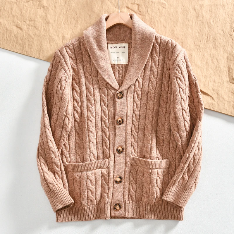 

Мужской кардиган из 100% шерсти в скандинавском стиле с шалевым воротником, вязаный свитер в скандинавском стиле, куртка на осень/зиму
