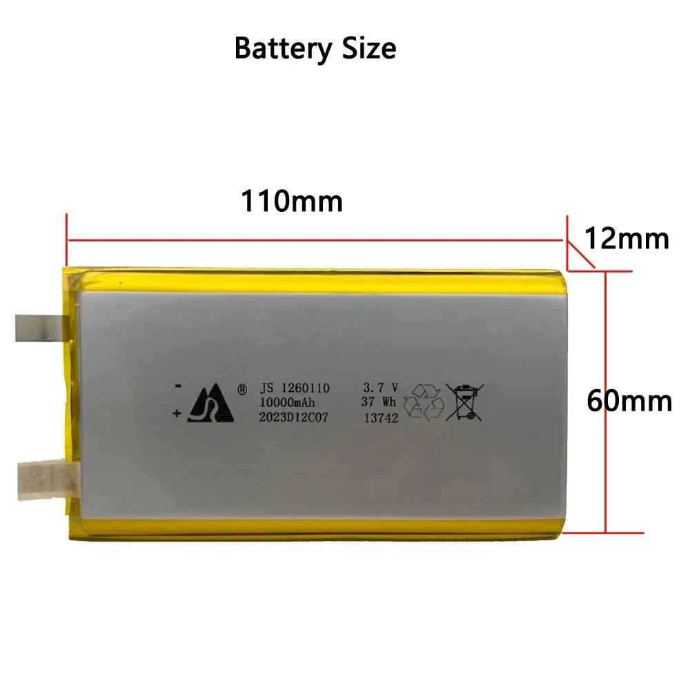 3.7V 10000mAh 1260110 Bateria de polímero de lítio/bateria de íon de lítio para banco de potência, GPS, capacidade real de 100%