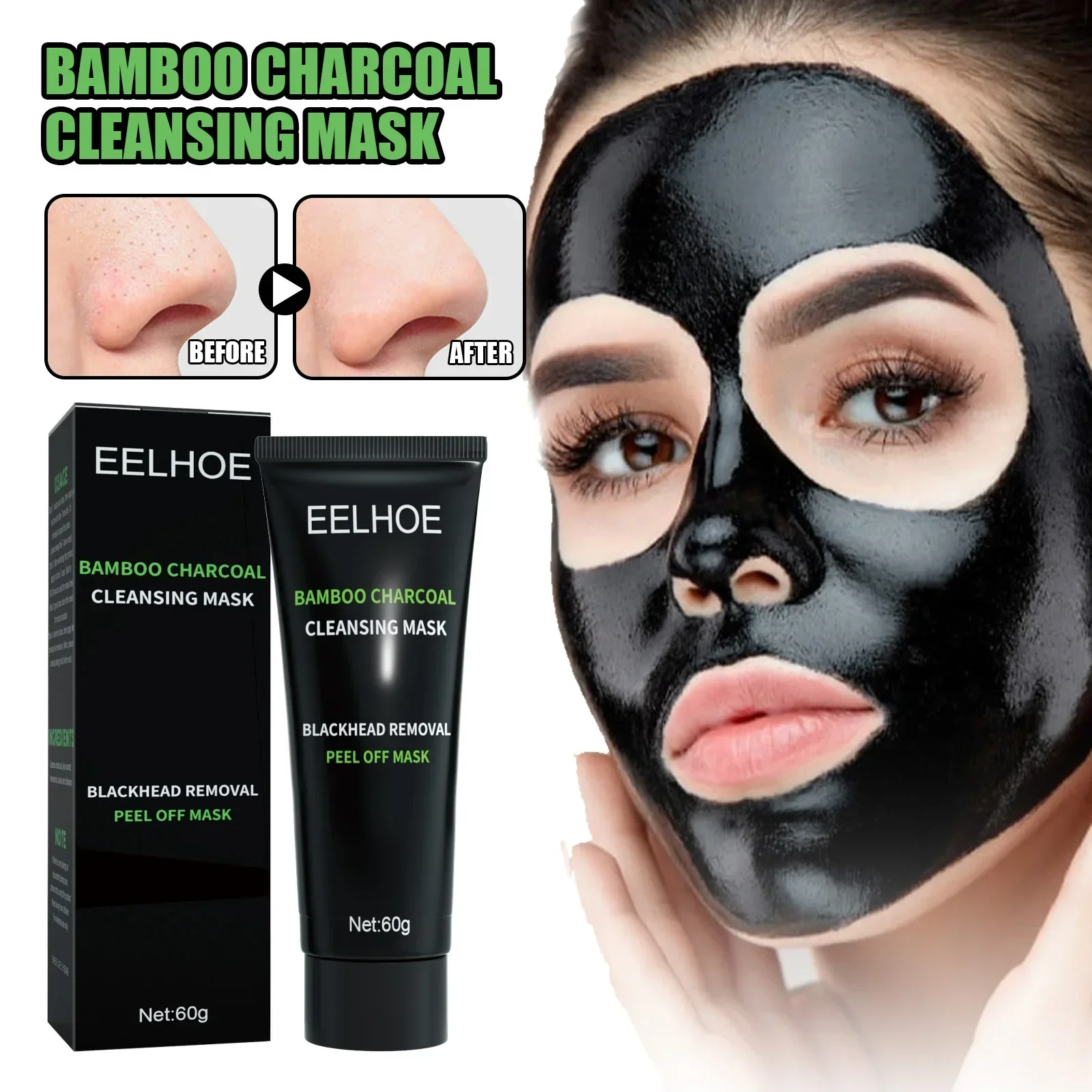 EELHOE Bamboo Charcoal Peeling Mask Cleansing Pores Acne Blackheads Applying Black Mud Mask Unisex Peeling Mask