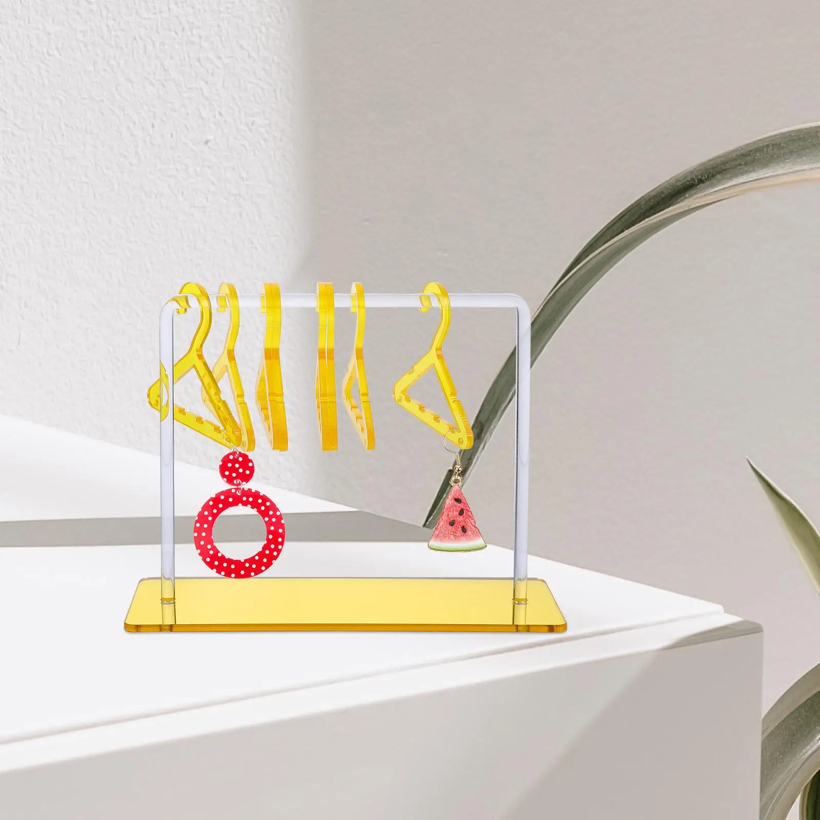 Clothes Hanger Shape Jewelry Display Rack Golden Color Acrylic Material Earring Holder Stand Desktop Organizer Necklace Storage