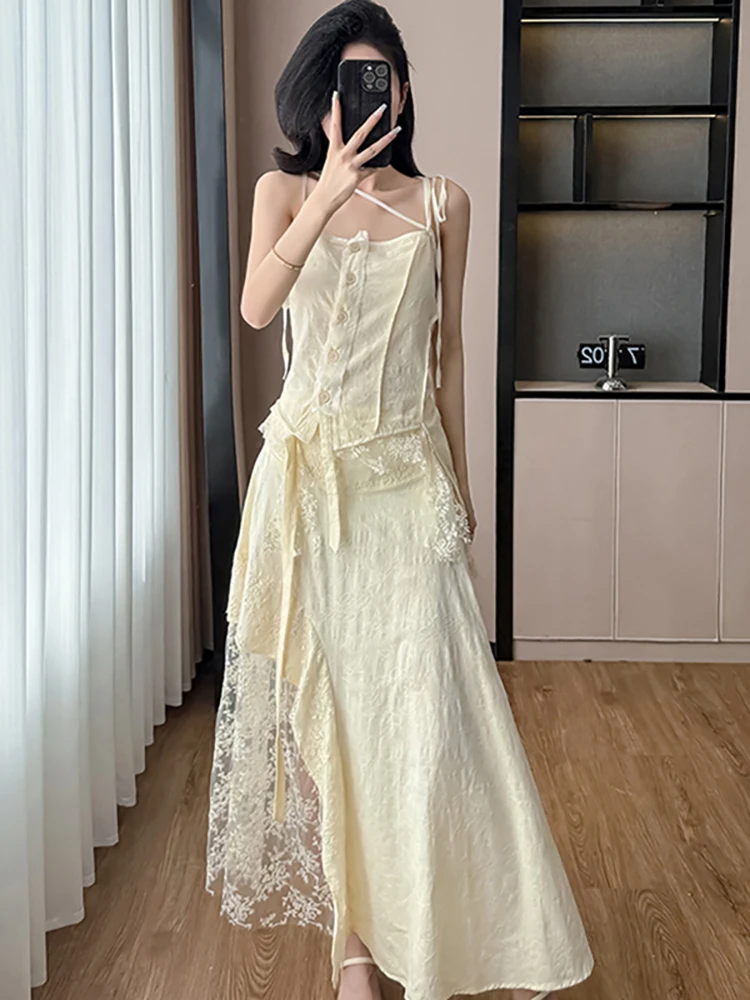 

2025 белое кружевное жаккардовое шикарное сексуальное длинное платье на бретельках женское элегантное роскошное праздничное платье летнее корейское модное роскошное вечернее платье