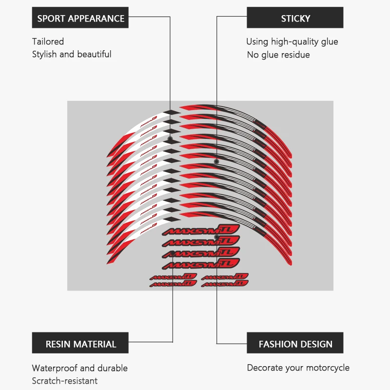Impermeável motocicleta roda adesivo, pneu aro adesivos, decalques para SYM Maxsym TL 508 500 TL500 TL508 Acessórios, 2020-2023, 2022