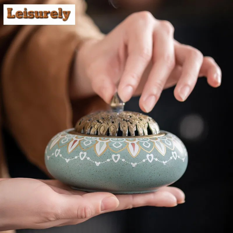 Colour Enamels Plate Incense Burner Home Indoor Aromatherapy Furnace Tea Ceremony Incense Ornament Short Ai Zhu Incense Box