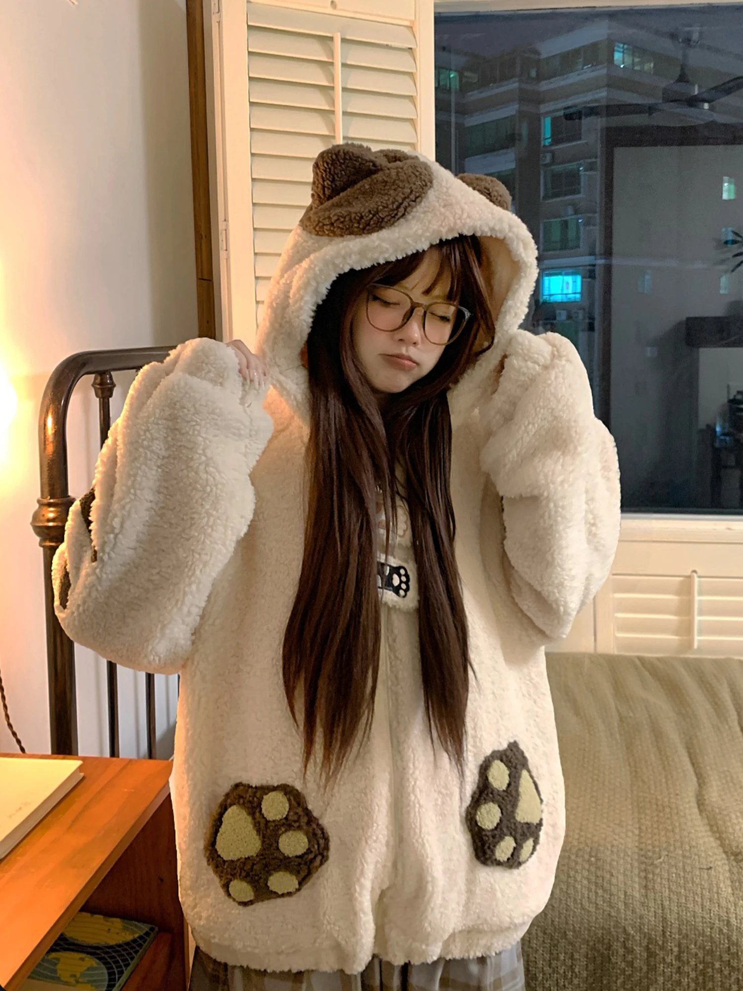 

Уникальное красивое зимнее пальто Tudou из овечьего вельвета для женщин, свободного кроя, новинка 2025 года, с подкладкой из флиса, теплое, хлопковое, милое, длинное, с рукавами-фонариками