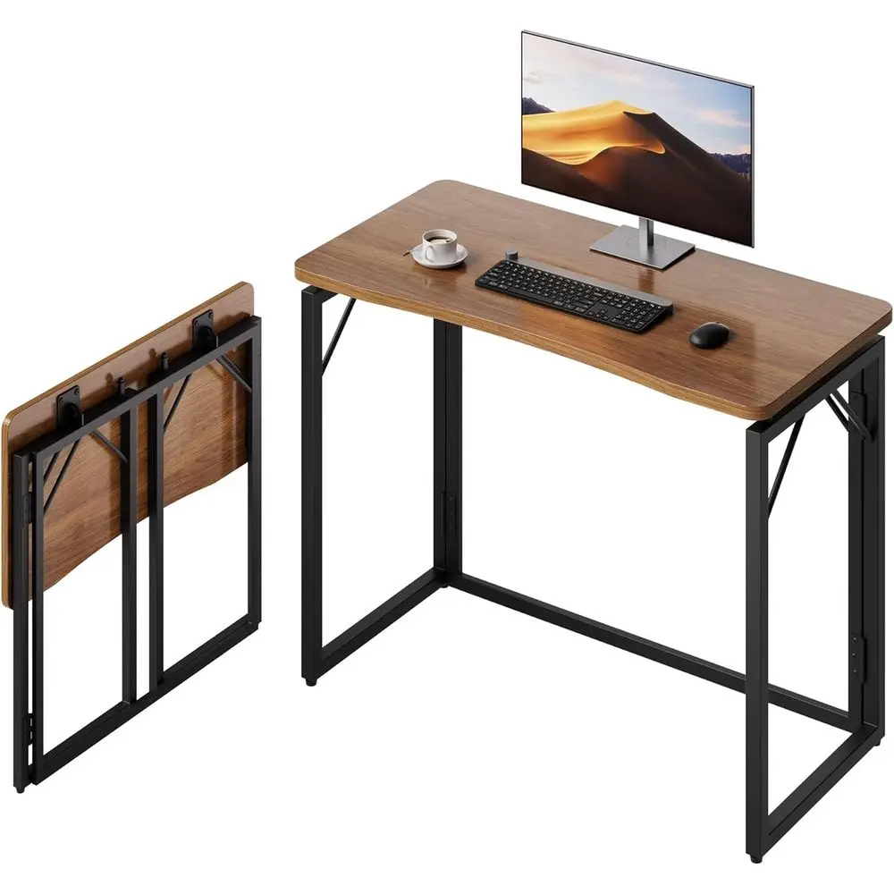 

Compact Wooden Folding Desk - Brown, Ideal for Home, Office, Computer Work, Writing, Studying