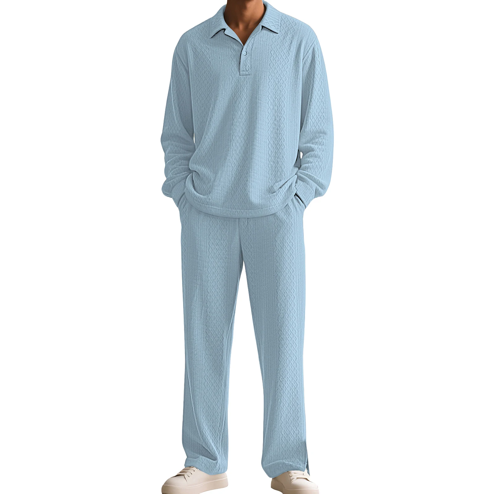 الصلبة اللون محكم عادية الياقة البلوز طويلة الأكمام بلوزات وسراويل الرياضة مجموعة الرجال الخريف والشتاء الدافئة طباعة فضفاضة #4