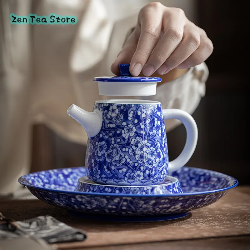 Jingde Impression Plum Blossom Tea Pot Single Pot Ceramic Home Retro Chinese Filter Tea Separator Blue And White Kung Fu Tea Set