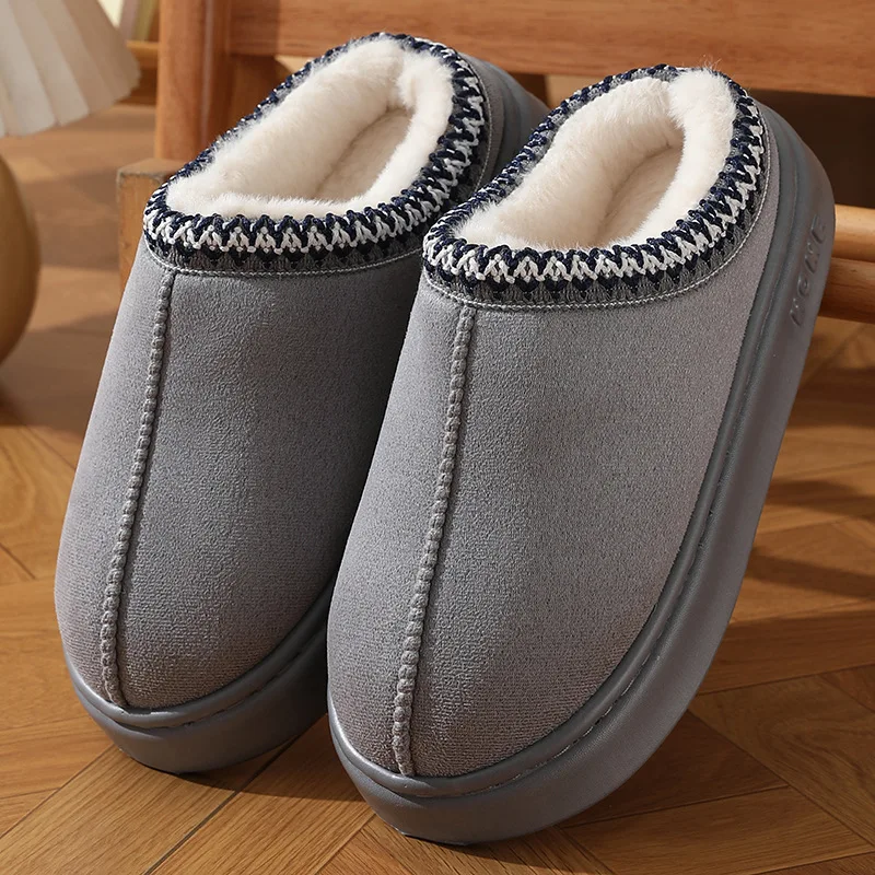 Nieuwe mode pluizige platformslippers voor dames 2025, winter pluche warme katoenen schoenen, vrouw comfort antislip unisex huisslippers