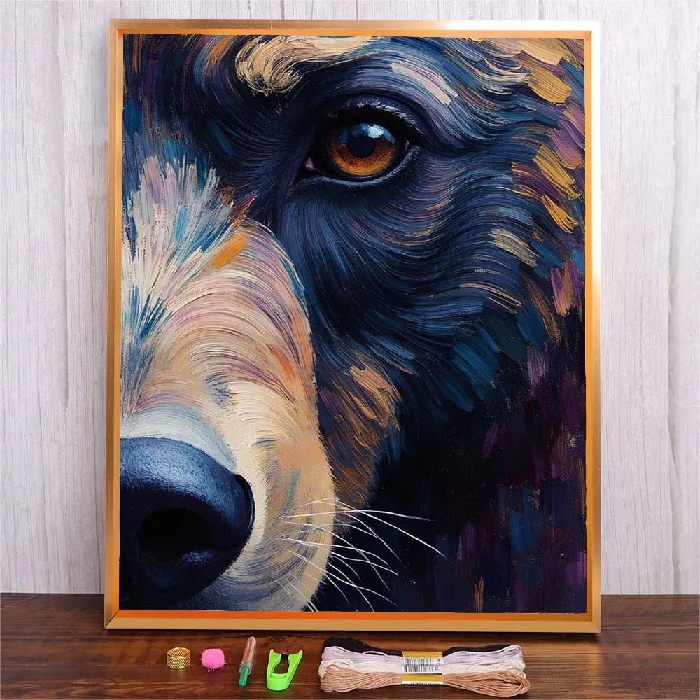 

DIY Cross Stitch Kit For Beginners Animal Bear Printed Canvas Complete Crafts Unframe Creative Embroidery Wall Decor For Bedroom