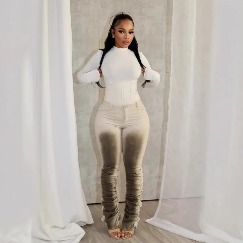 

DSMTRC винтажный стиль узкие брюки для женщин осенняя мода с низкой талией сексуальные брюки-карандаш с принтом тай-дай эластичные узкие брюки