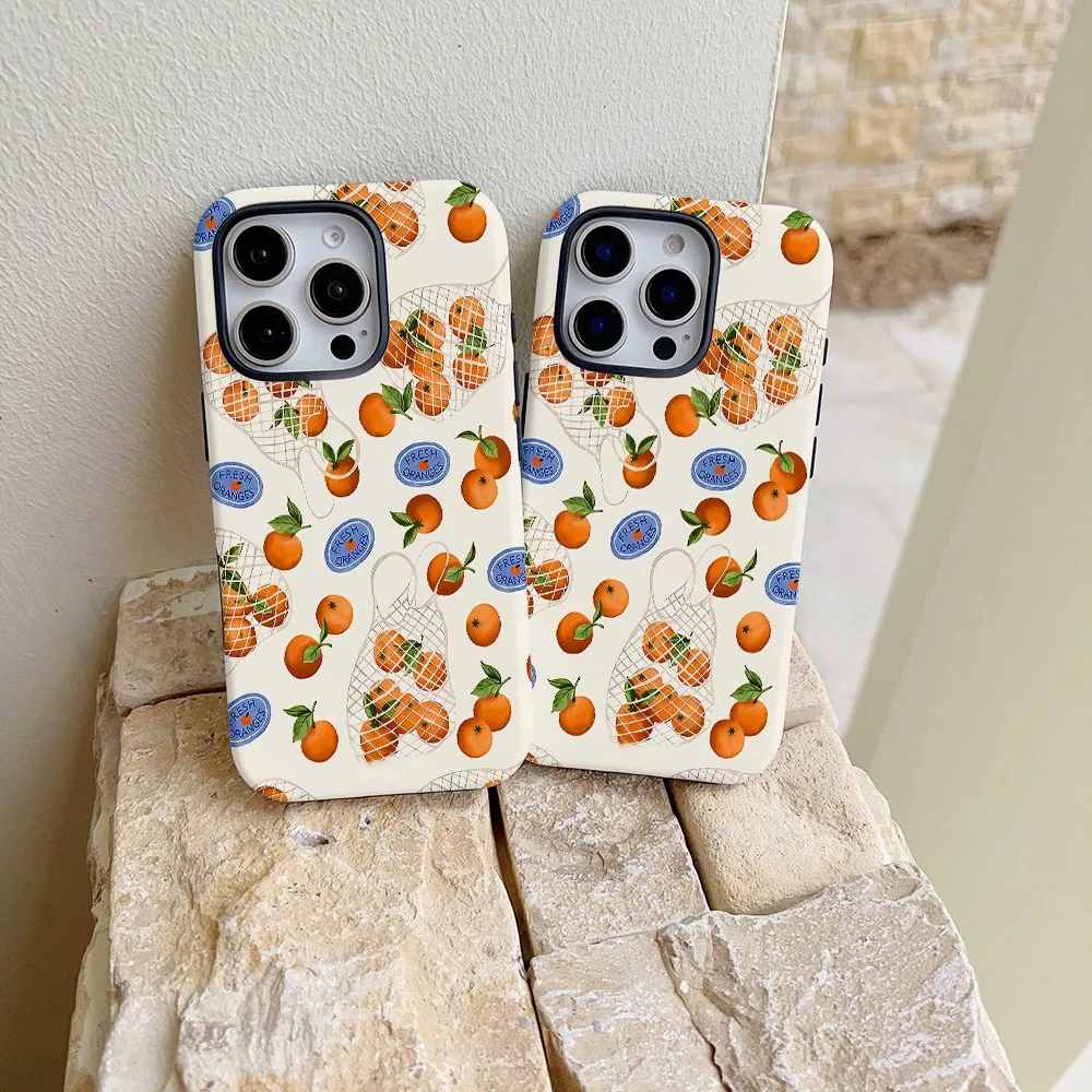 Tangerine Art Pattern Phone Case for Samsung Galaxy S22 S23 S24 S25 S26 FE Plus Ultra Edge 4G 5G Luxury Double-layer