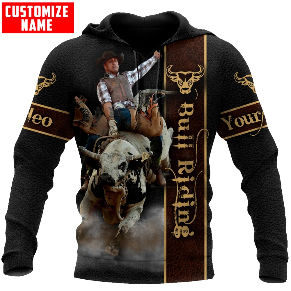 

Personalized Name Bull Riding 3D All Over Printed Men Hoodie Unisex Hooded sweatshirt Streetwear Casual zipper hoodies DK442