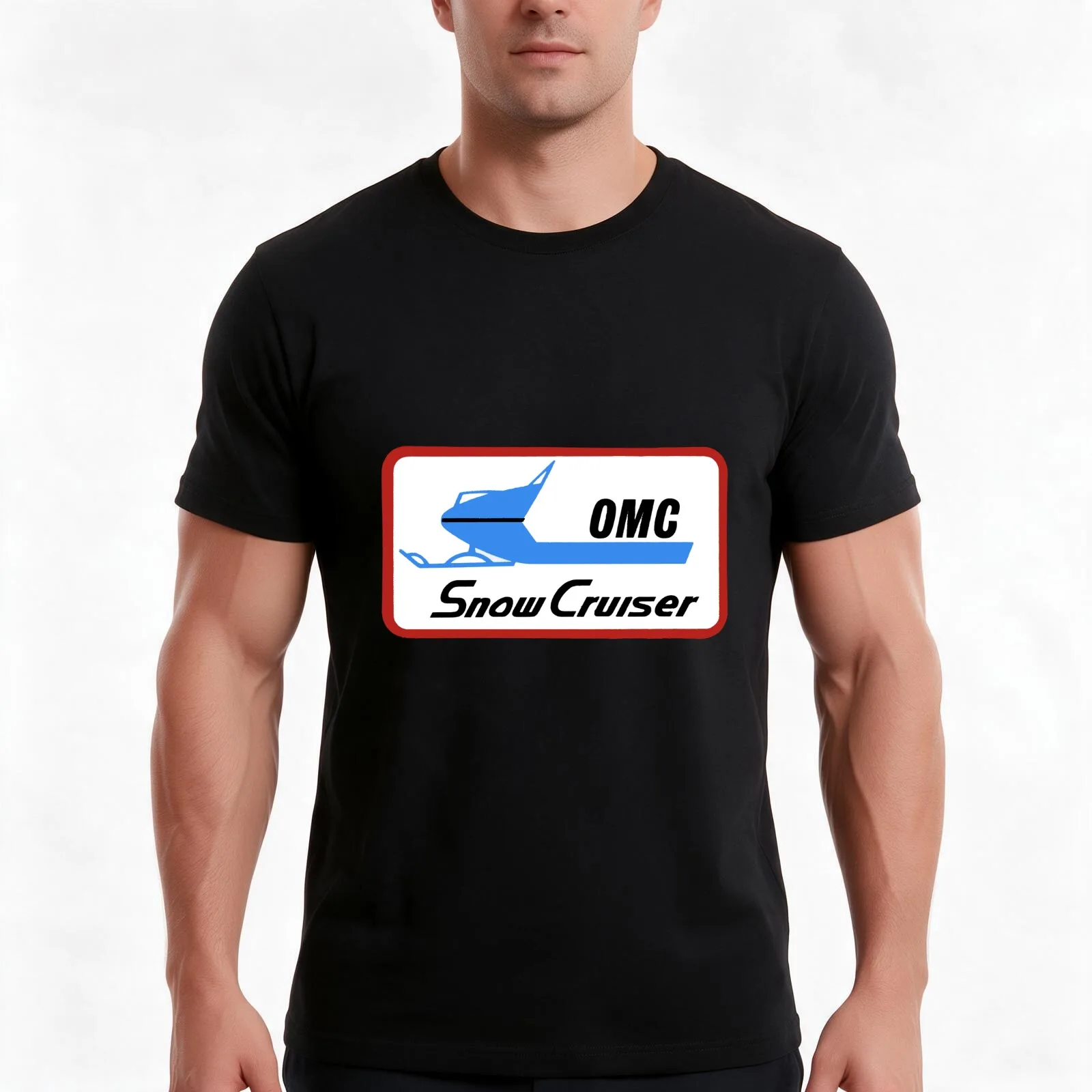 Vintage Snowmobile OMC Snow Cruiser Square Decal T-Shirt, Summer Casual Cotton Tee, Oversized Streetwear Tops, Unisex Men Women