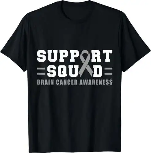 Brain Cancer Awareness Support Squad Grey Brain Tumor Ribbon T-Shirt