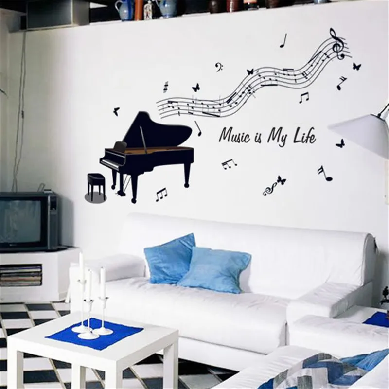 QT-0176 Piano Black rhythm music wall stickers removable vinyl wall decal Music Room decorations Wall Art decals