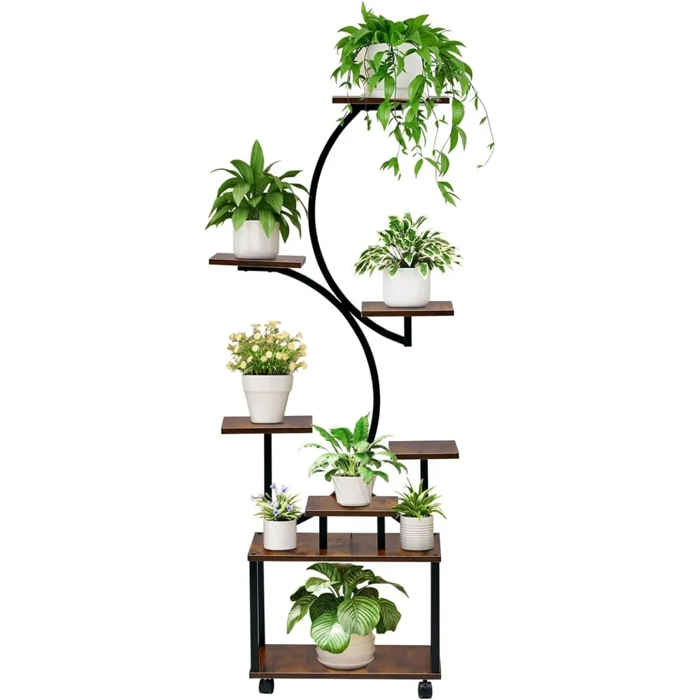 

8-Layer Black Metal Plant Rack for Living Room, Balcony, and Entrance - Corner Flower Display Rack