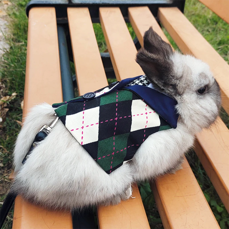 Headsome Rabbit Chinchillas School Uniform Clothes with Harness Walking Pet Harnesses and Leash Set for Small Animals Guinea Pig