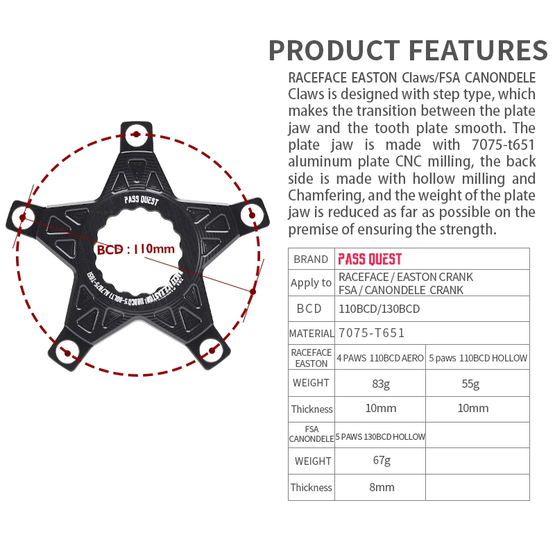 For RACEFACE EASTON Claws FSA CANONDELE Chainring Adapter Converter Spider 110 BCD 130 bcd 5 Arms Road Bike Speed Crank