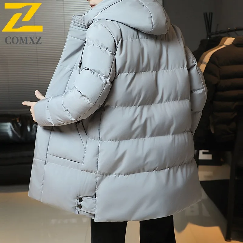 

COMXZ Warm Cotton Padded Jacket Plus Size Mid Length Winter Camping Windproof Padded Jacket Snow Thickened Men Quilted Jacket