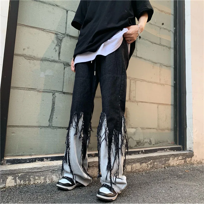 Hip Hop Jeans Pants Women spring Fall Straight Japanese Streetwear Harajuku Loose Casual Darkwear Patchwork Black Denim Trousers