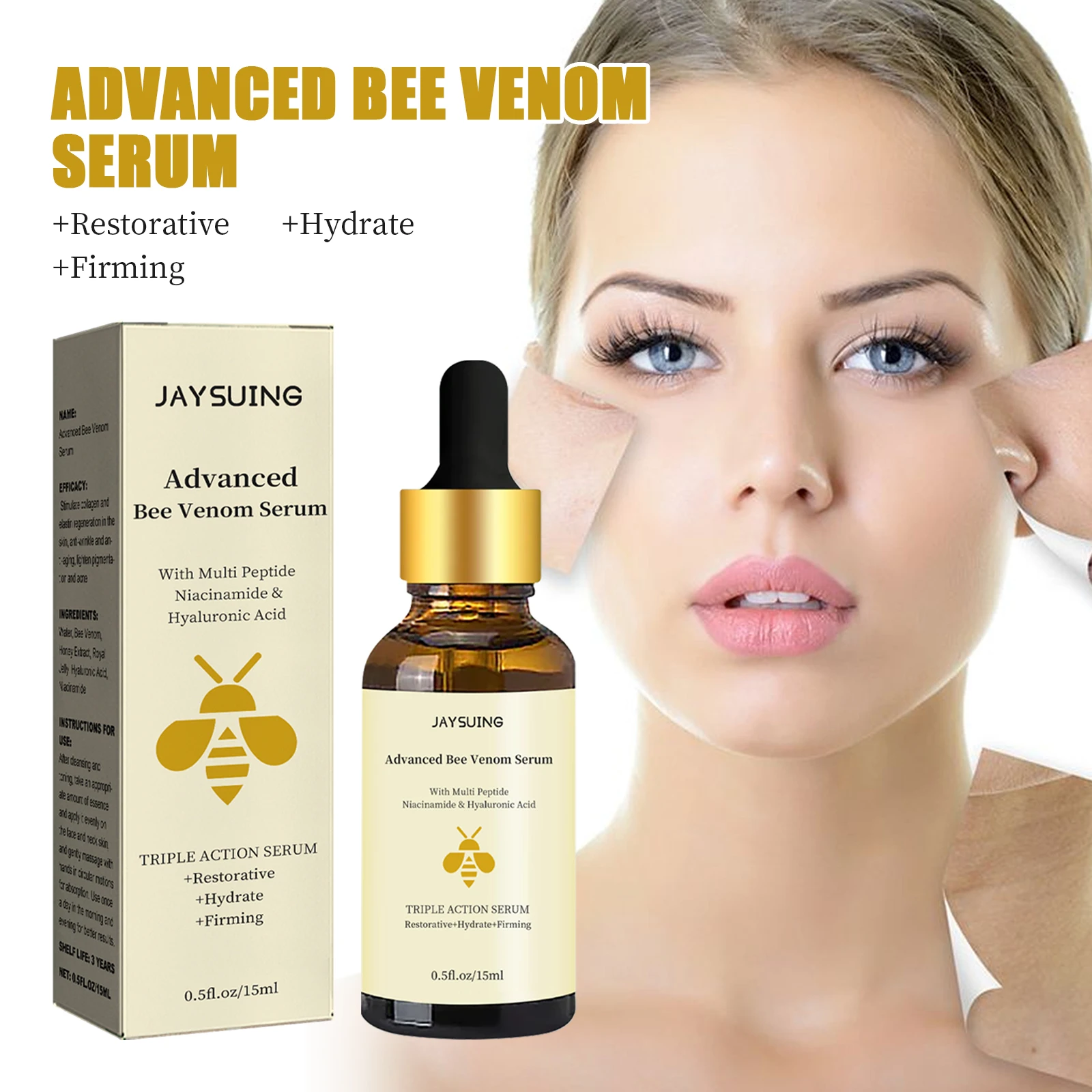 High Quality Moisturizing Essence Reduces Fine Lines & Line Repair Dark Hydrating Tightening Firming Advanced Bee Venom Serum