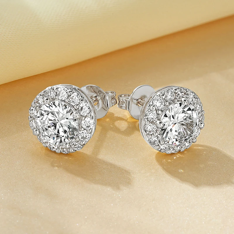 Rrjzz 1CT Stud Earrings for Women S925 Sterling Silver Plated CZ Simulated Diamond Earring Halo Ear Studs Wedding Fine Jewelry