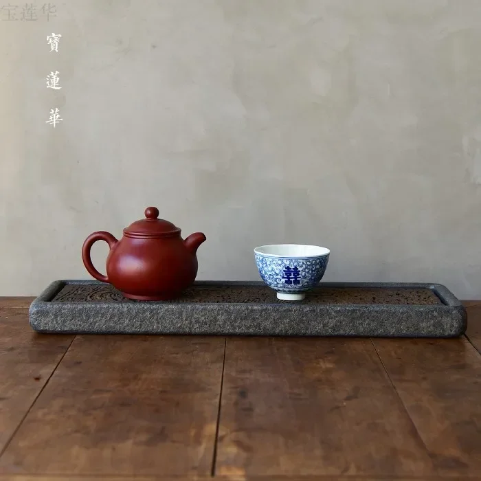 Rectangular Stone Tea-Tray Separable Natural Volcanic Rock Plate Kung Fu Tea Set Antique Room Home Decoration Table Office Decor