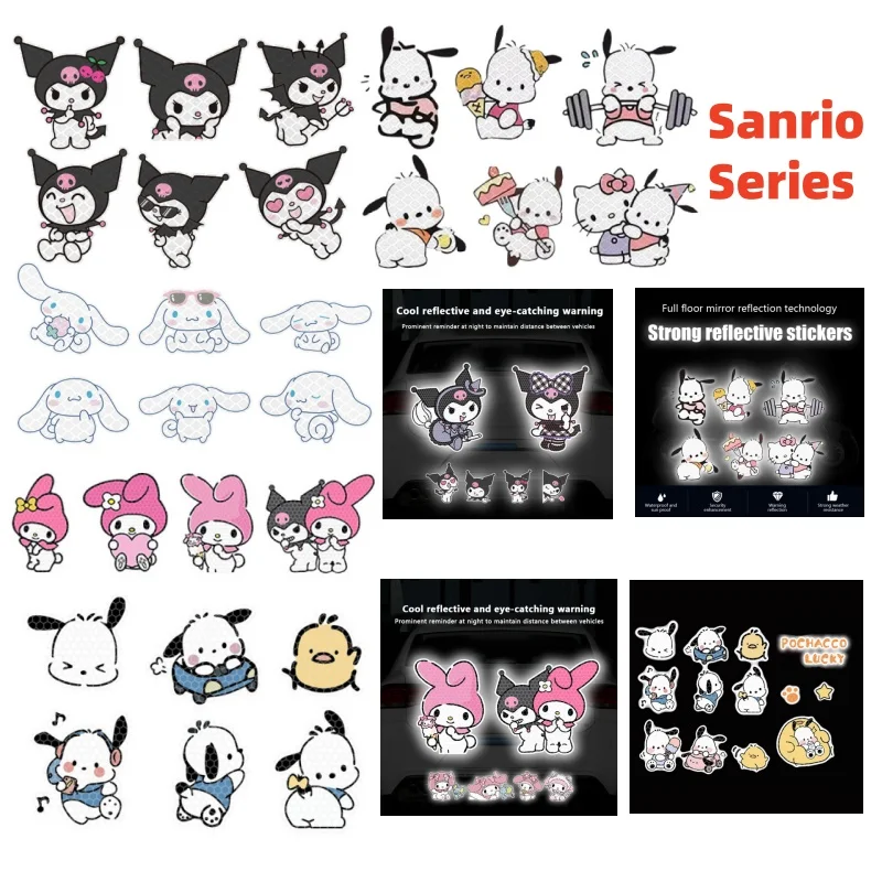 Sanrio Hello Kitty Reflective Car Sticker Rearview Mirror Sticker Car Body Decorative Sticker Motorcycle Vehicles Automobiles