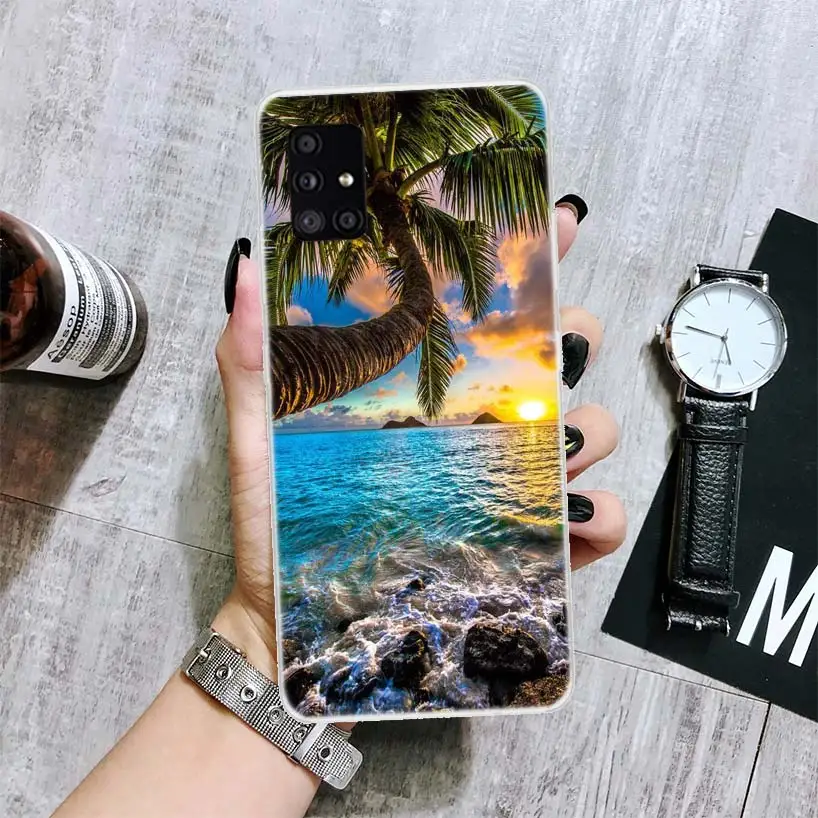 Summer Beach Sunset Sea Palm Tree Phone Case For Samsung Galaxy A51 A71 A41 A31 A21S A11 A01 A70 A50 A40 A30S A20E A20S A10S A6