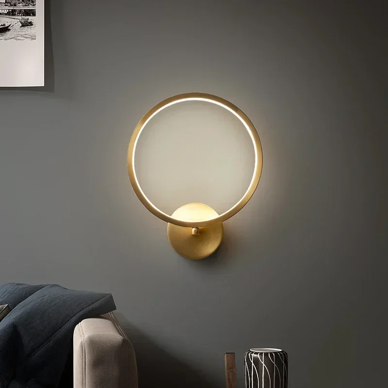

SANDYHA Nordic Gold Ring Wall Lamp Luxury Iron Art LED Light for Bedroom Living Room Sofa Indoor Bedside Decor