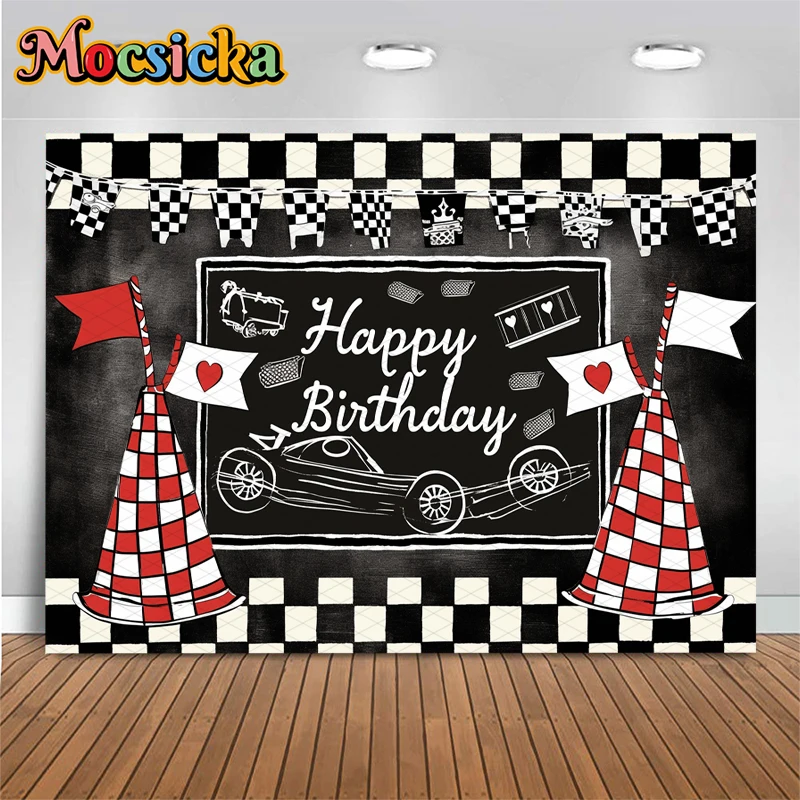Mocsicka سباق السيارات عيد ميلاد سعيد خلفية استحمام الطفل خلفية التصوير أسود أبيض شبكة العلم ديكور استوديو راية التصوير الفوتوغرافي