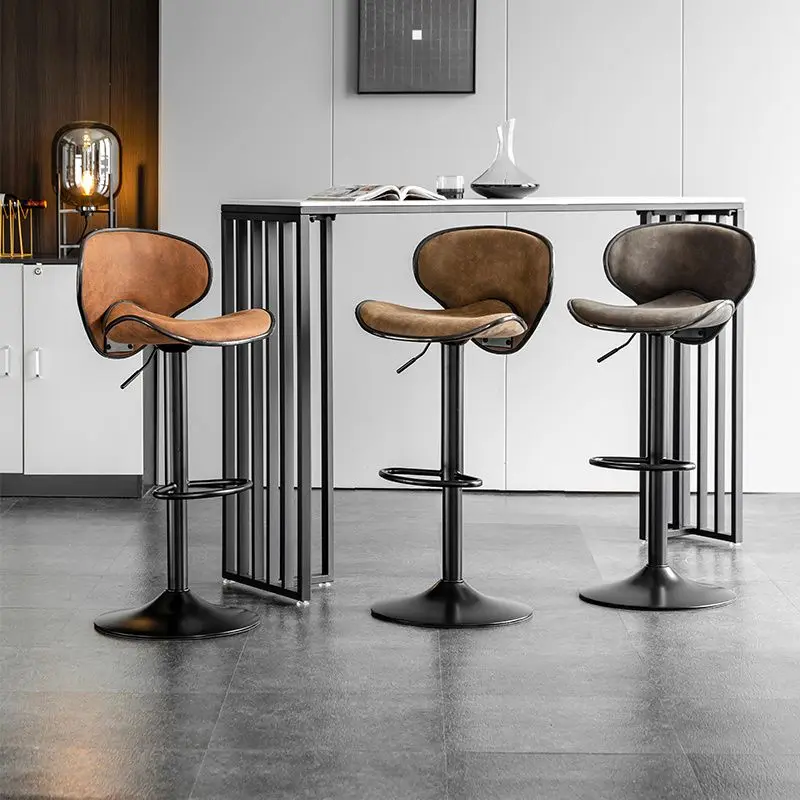 

//+Luxury Bar Stools Retro Home Backrest Height-adjustable Metal Kitchen Bar Chair Home Decoration Furniture Chairs Accessories