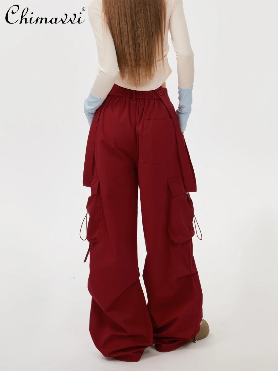 Salopette à jambes larges bordeaux, pantalons de Jazz américain de rue, pantalon hip-hop pour femmes, vêtements d'automne pour dames, 2025