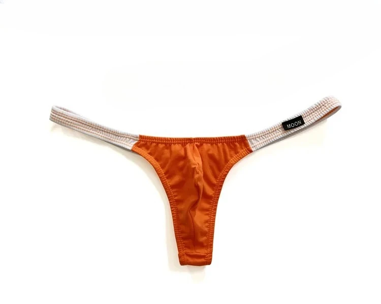 Contrast Color Men T-back Panties, Low Rise Spliced Waistband, Light Cotton Stereo Pouch Male Thong Underpants