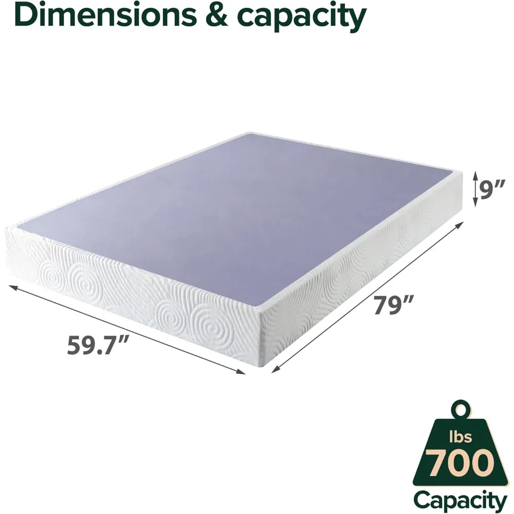 صندوق معدني بحجم كوين مع شرائح خشبية، 9 دعامة للمراتب، إطار فولاذي متين، تجميع بسيط