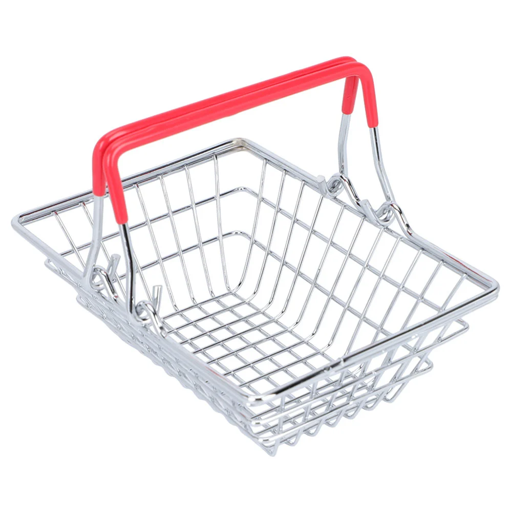 Mini Shopping Basket Baskets Metal with Handles Stainless Steel Grocery Toy Child