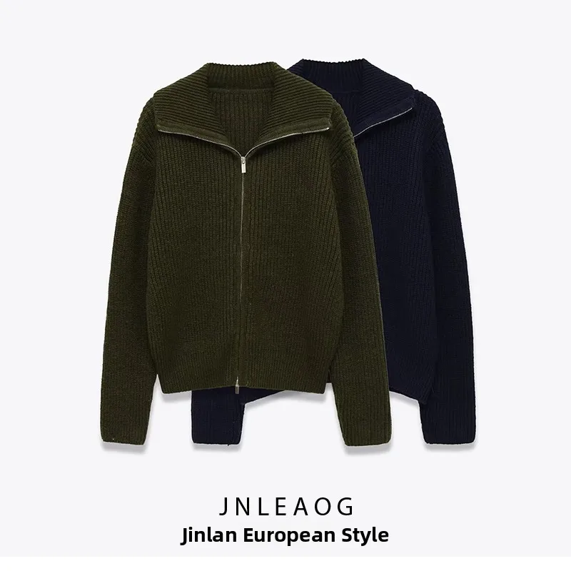 

JNLEAOG, осенний новый модный вязаный свитер на молнии, длинный женский кардиган из полиэстера, модный трикотаж Sli