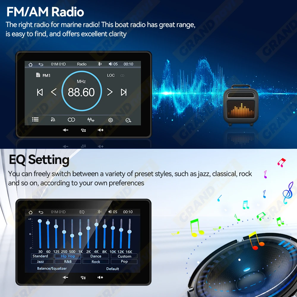 7 بوصة MP5 مركبة بحرية راديو لاسلكي CarPlay أندرويد السيارات مقاوم للماء IP67 بلوتوث FM AM AUX لقارب ATV UTV يخت عربة جولف #4