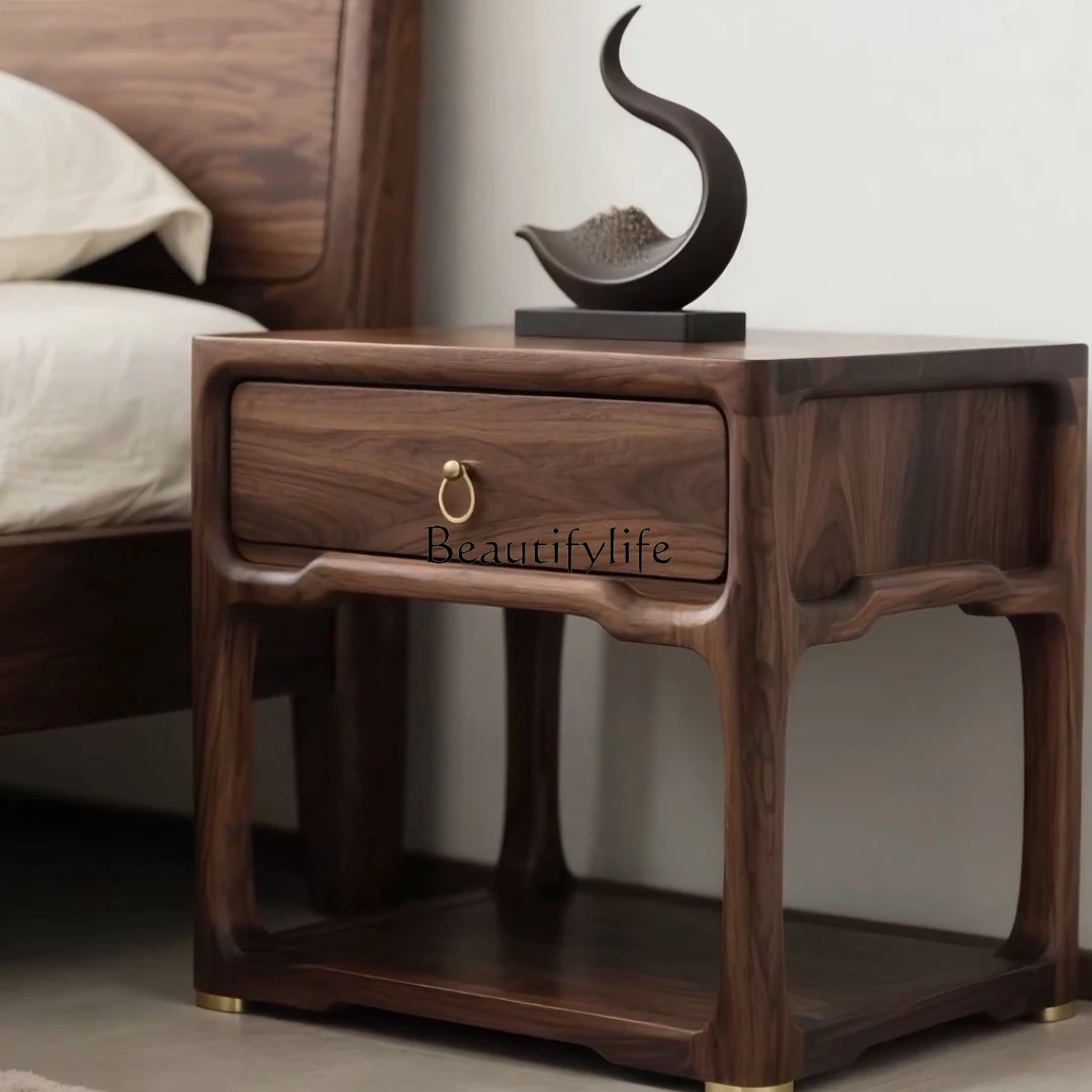 

New Chinese-style all-solid wood bedside table North American black walnut modern simple floor-to-ceiling bedside locker