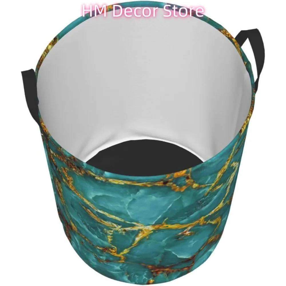 الذهب الأوردة الأزرق ممزق الرخام سلة الغسيل مقاوم للماء أكسفورد القماش سلة تنظيمية الملابس القابلة للطي يعوق مع مقبض ل #3