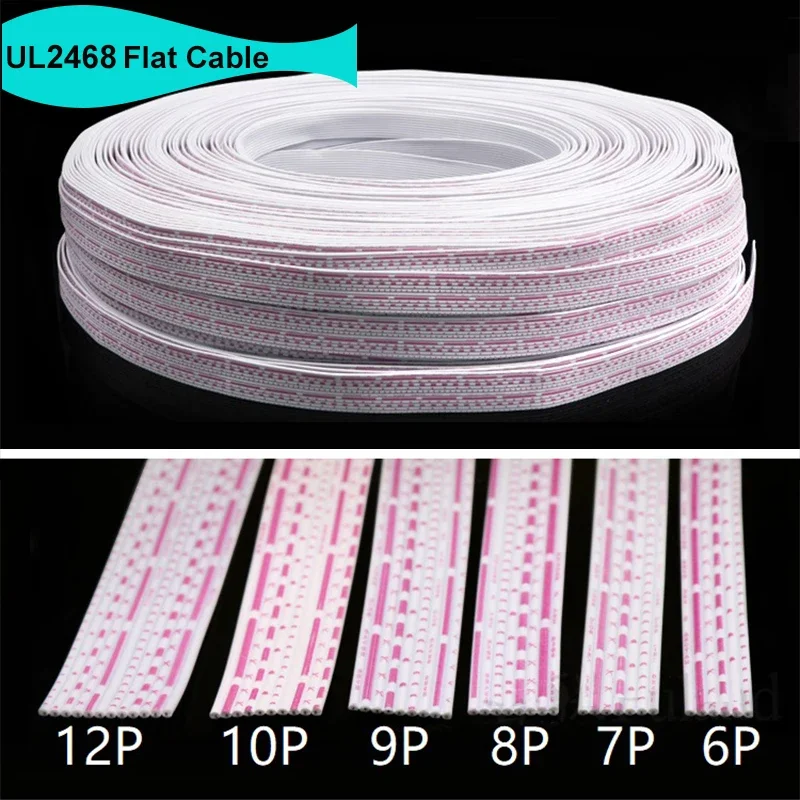 

2/5/10M UL2468 Flat Ribbon Cable 24 26AWG Core 6 7 8 9 10 12 Pins 300V Flexible Extended Power Connect Cable PVC Flat Wire