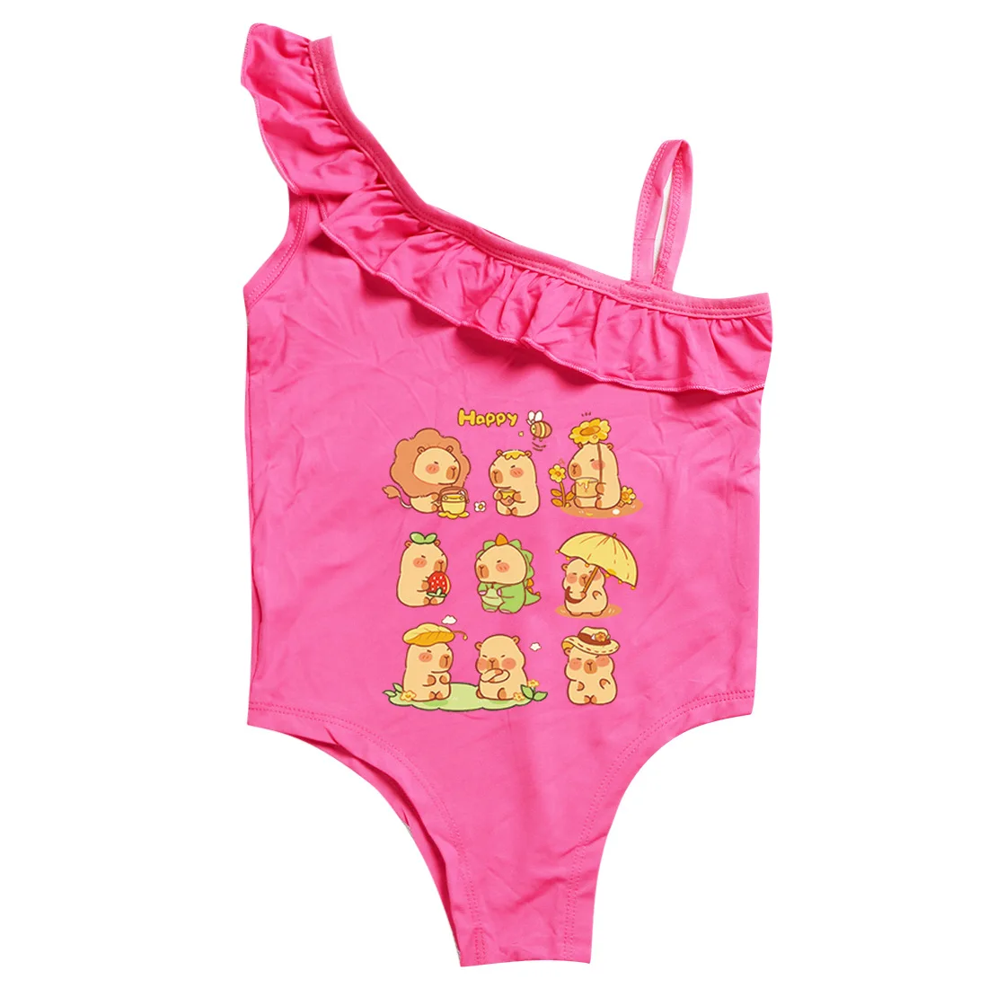 

New Capybara Swimwear Kids One Piece BeachWear with Cap 2pcs Set Toddler Girls Swimsuit Children Summer Sleeveless Swimming Suit