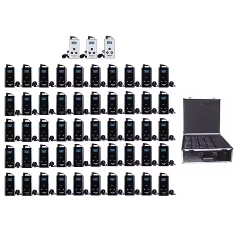 YARMEE YT200 Wireless Tour Guide System 3 Transmitter + 50 Receiver With Microphone Earphone Charger case For Hajj Travel agency