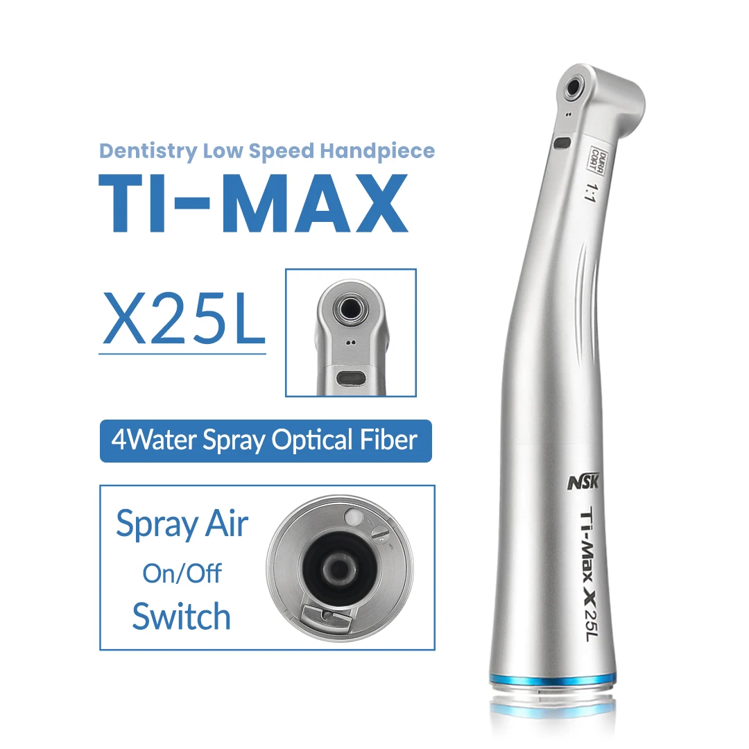 NSK Ti-MAX X25L Dental 1:1 Direct Drive Speed Fiber Optic Spray Air On/Off Switch Dentistry Low Speed Handpiece Fit E Type Motor