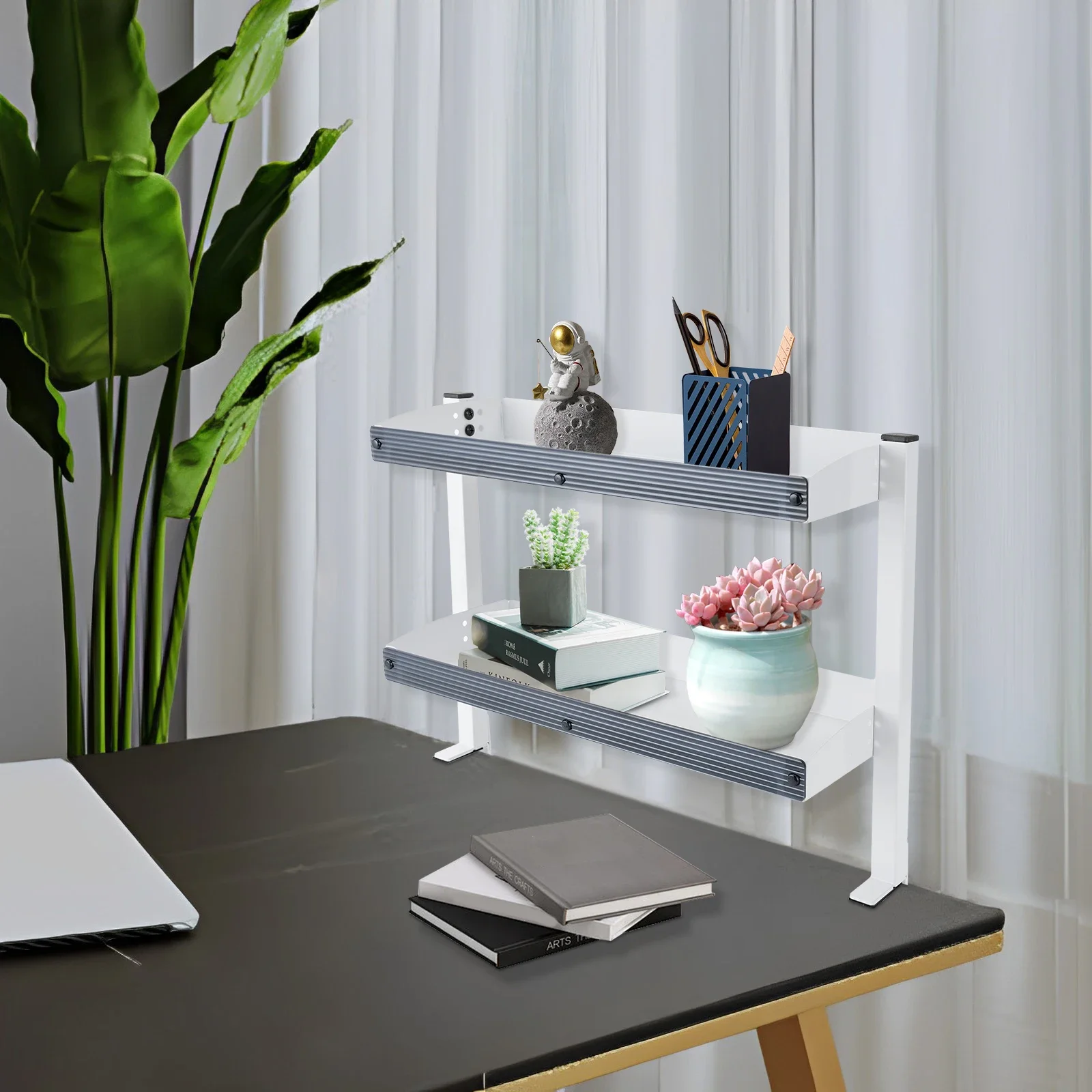 

Multifunctional Clamp Shelf for Desk, 2-Tier Storage System with 10 kg Load Capacity per Level, Space Saving Organiser