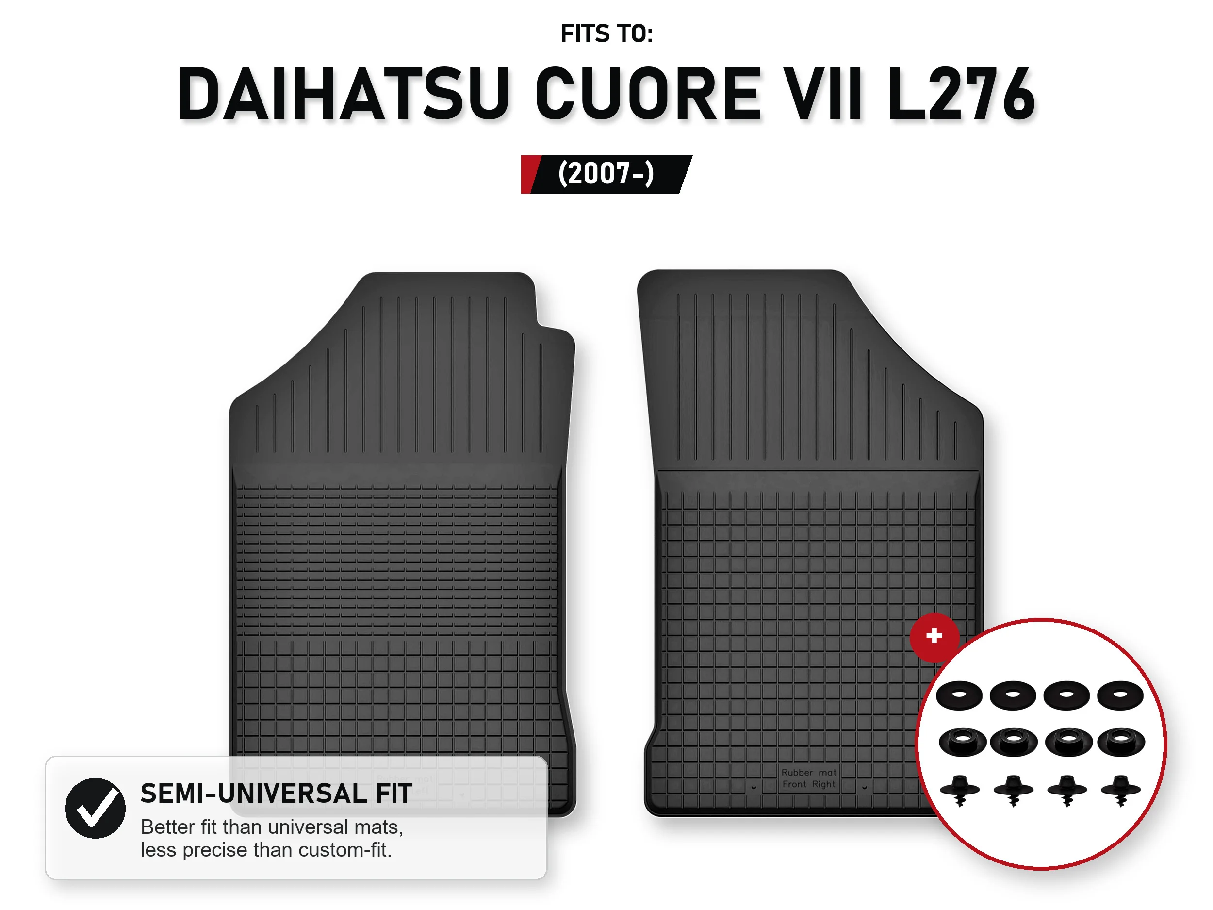 Tapijtmatten voorbak voor: Daihatsu Cuore Vii L276 2007-met stoppers