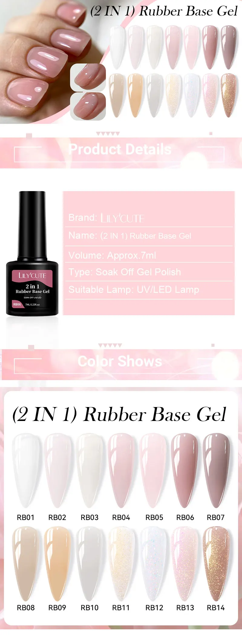 LILYCUTE Nude Crystal Rubber Base Gel Nagellack Natürliche Farbe Semi Permanent UV Gel Soak Off Selbstnivellierende Nagelgel Lacke – Detail 1