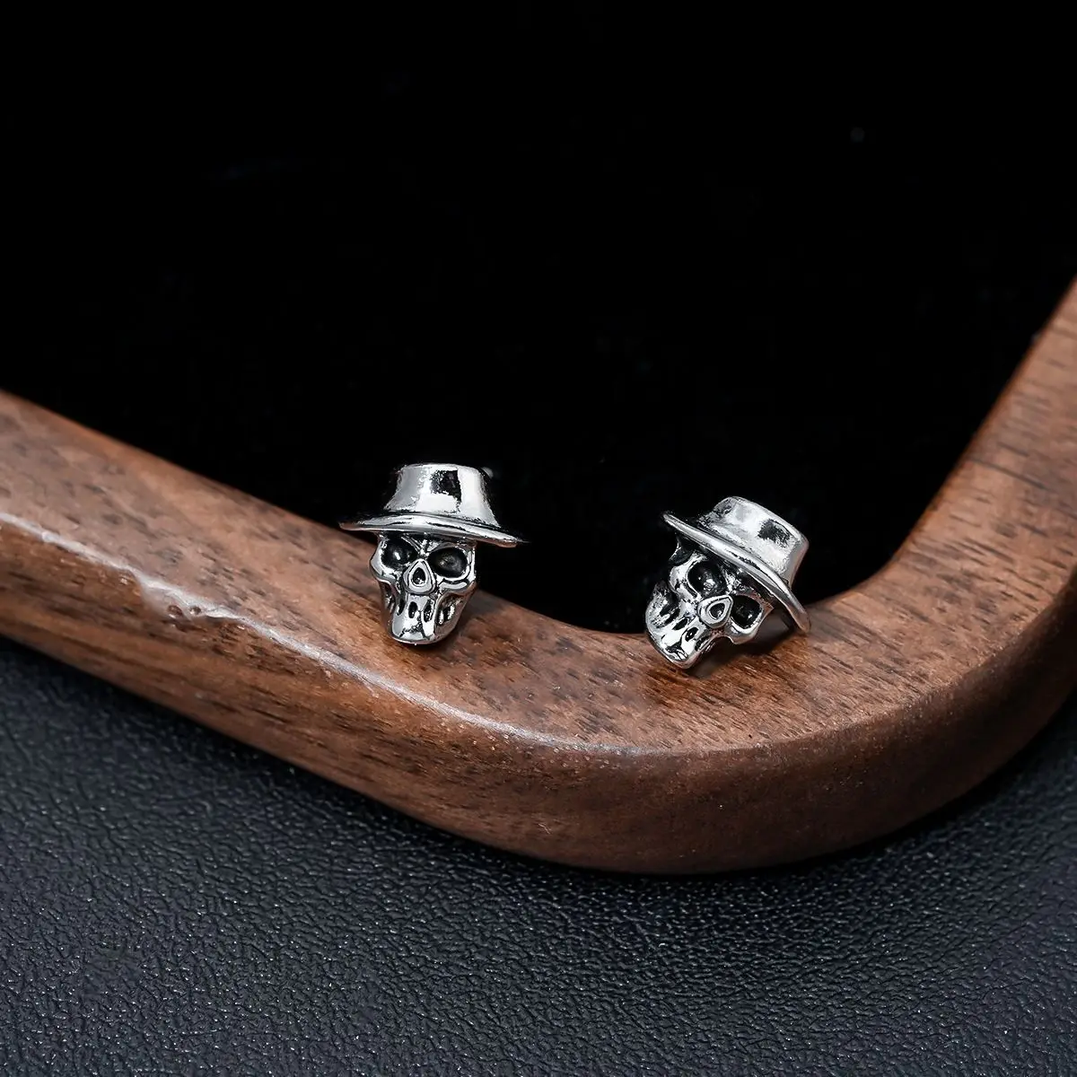 Steampunk Skull Earrings for Men, Vintage Gentleman Top Hat Ghost Bone Studs, Punk Gothic Easter Jewelry